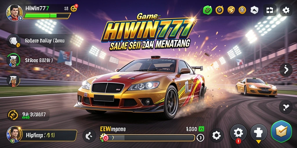 Tampilan gameplay mendebarkan dalam HIWIN777 dengan mobil balap yang cepat.
