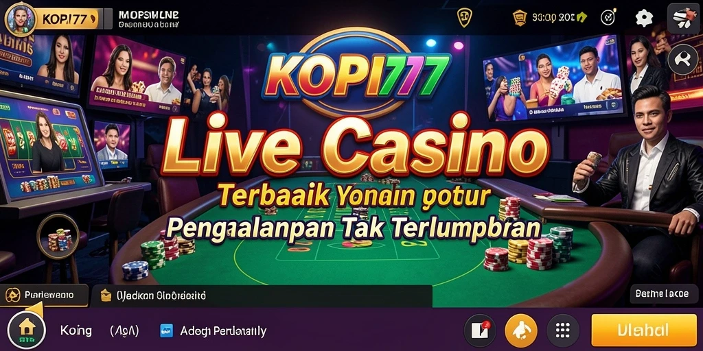Screenshot gameplay KOPI77 menampilkan dealer langsung dan suasana kasino yang nyata.