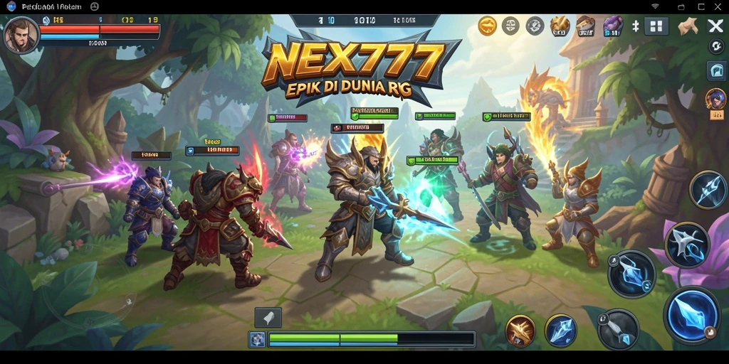Screenshot gameplay NEX777 menampilkan pertarungan epik di dunia RPG.