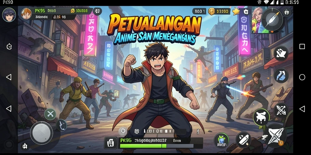 Screenshot utama PK95 yang menampilkan aksi seru dalam dunia Anime.