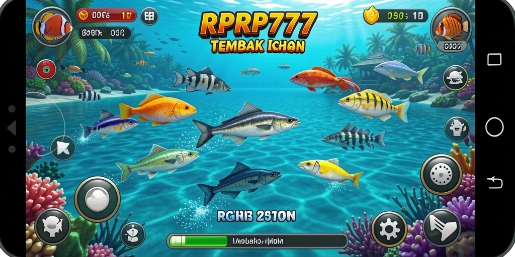 Screenshot gameplay RPRP777 dengan aksi menembak ikan.