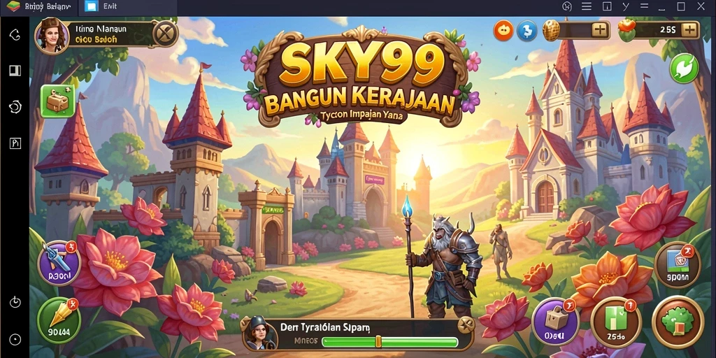 Tampilan gameplay SKY99 yang menampilkan pembangunan kerajaan bisnis.